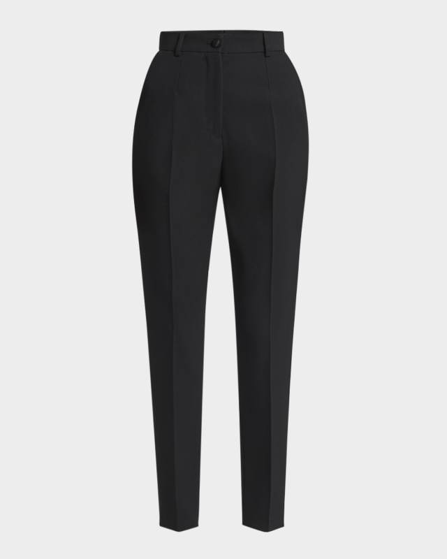 Wool Gabardine Straight-Leg Ankle Tuxedo Pants